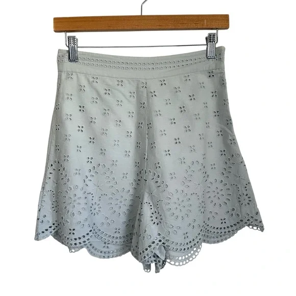 INTERMIX Womens Malia Scalloped Eyelet Shorts Size 2 Blue Lined High Rise - Picture 3 of 12